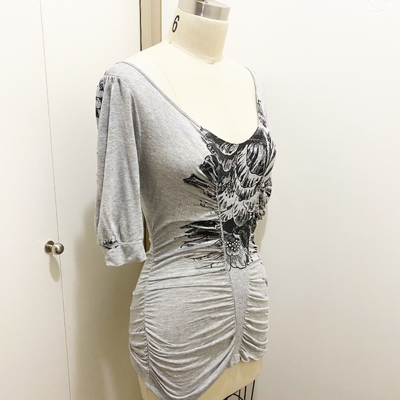 Language Angels Floral Rhinestone Draped Blouse S - Picture 7 of 9